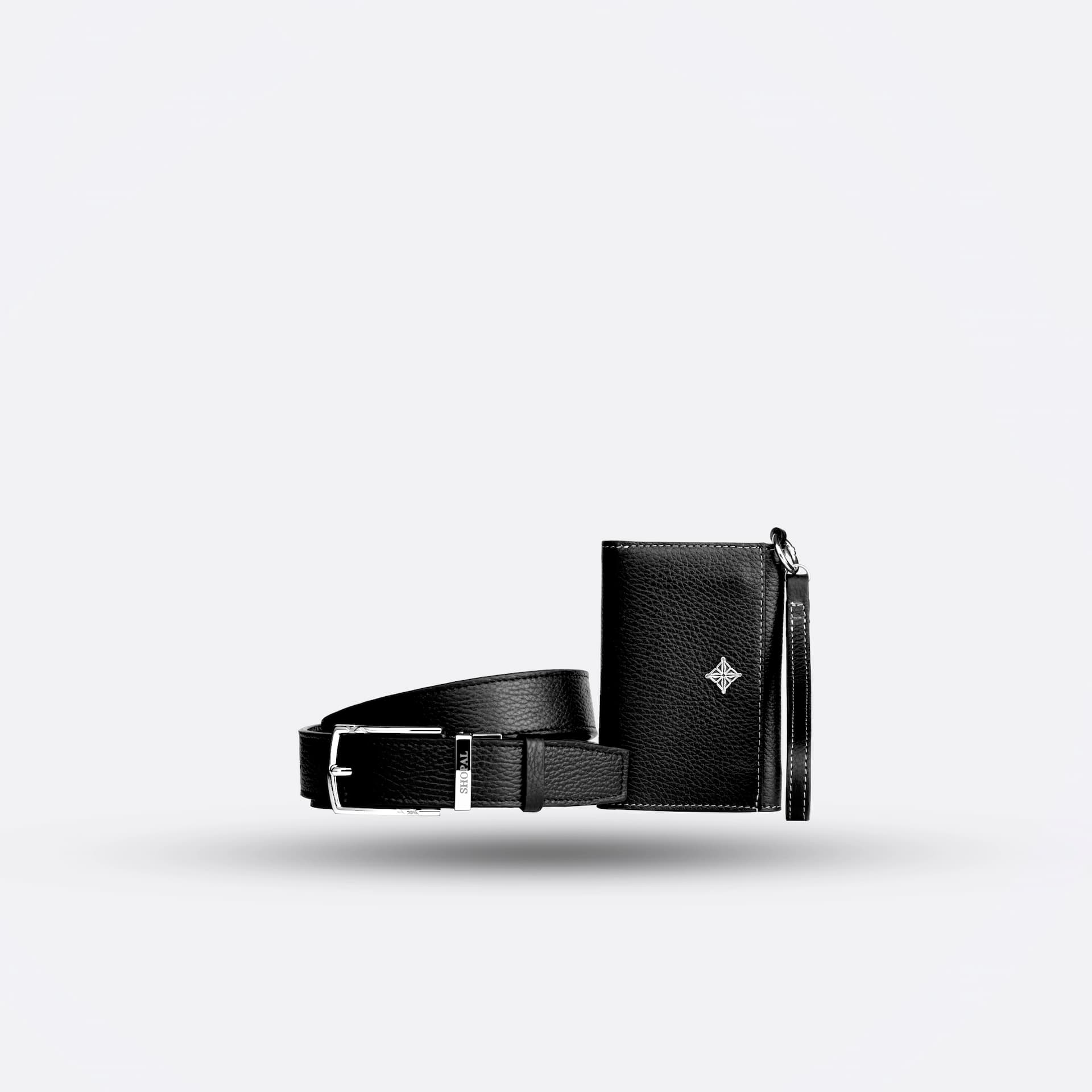 coffret portefeuille compact  - ceinture en cuir noir  - Image 1