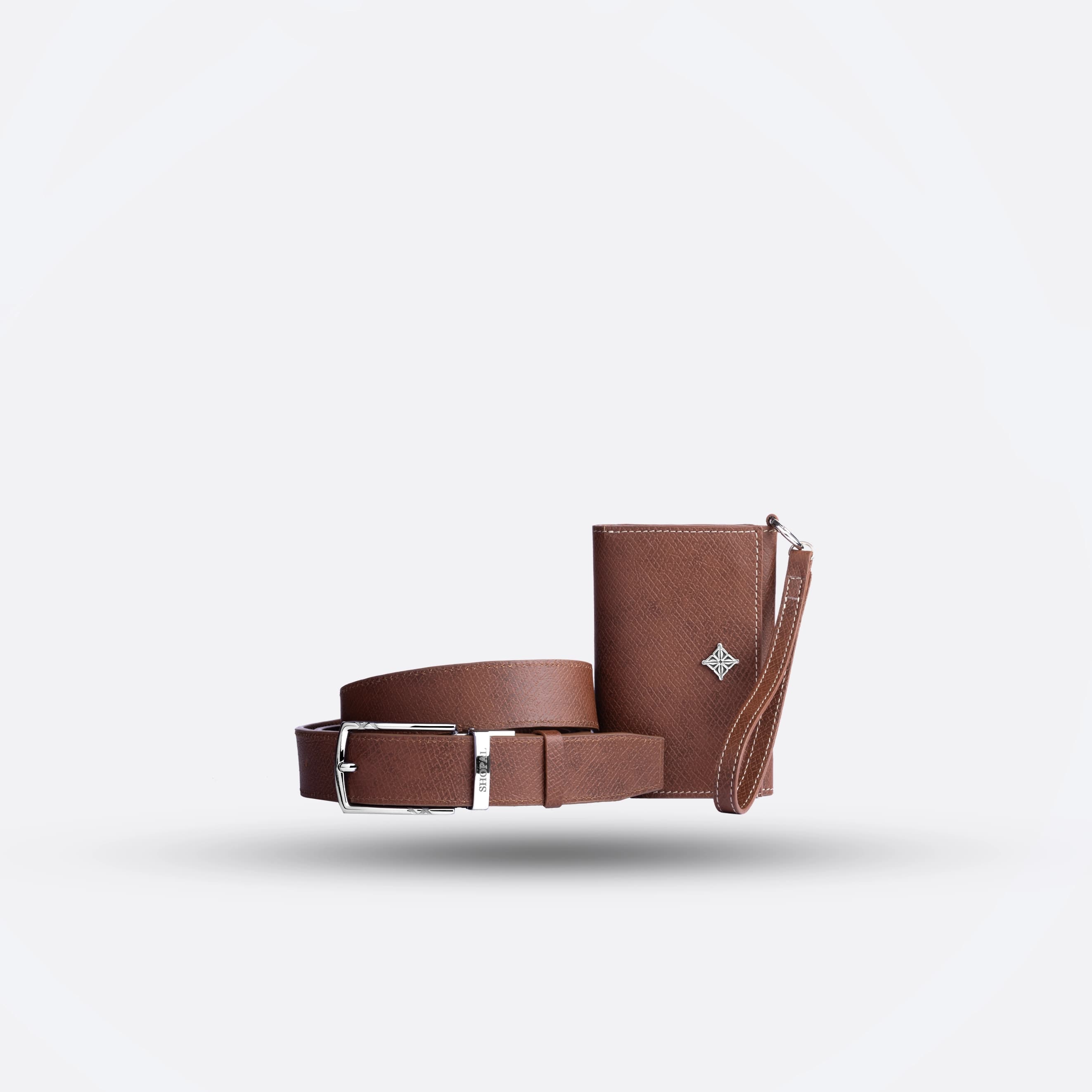 Coffret portefeuille compact - ceinture en cuir marron